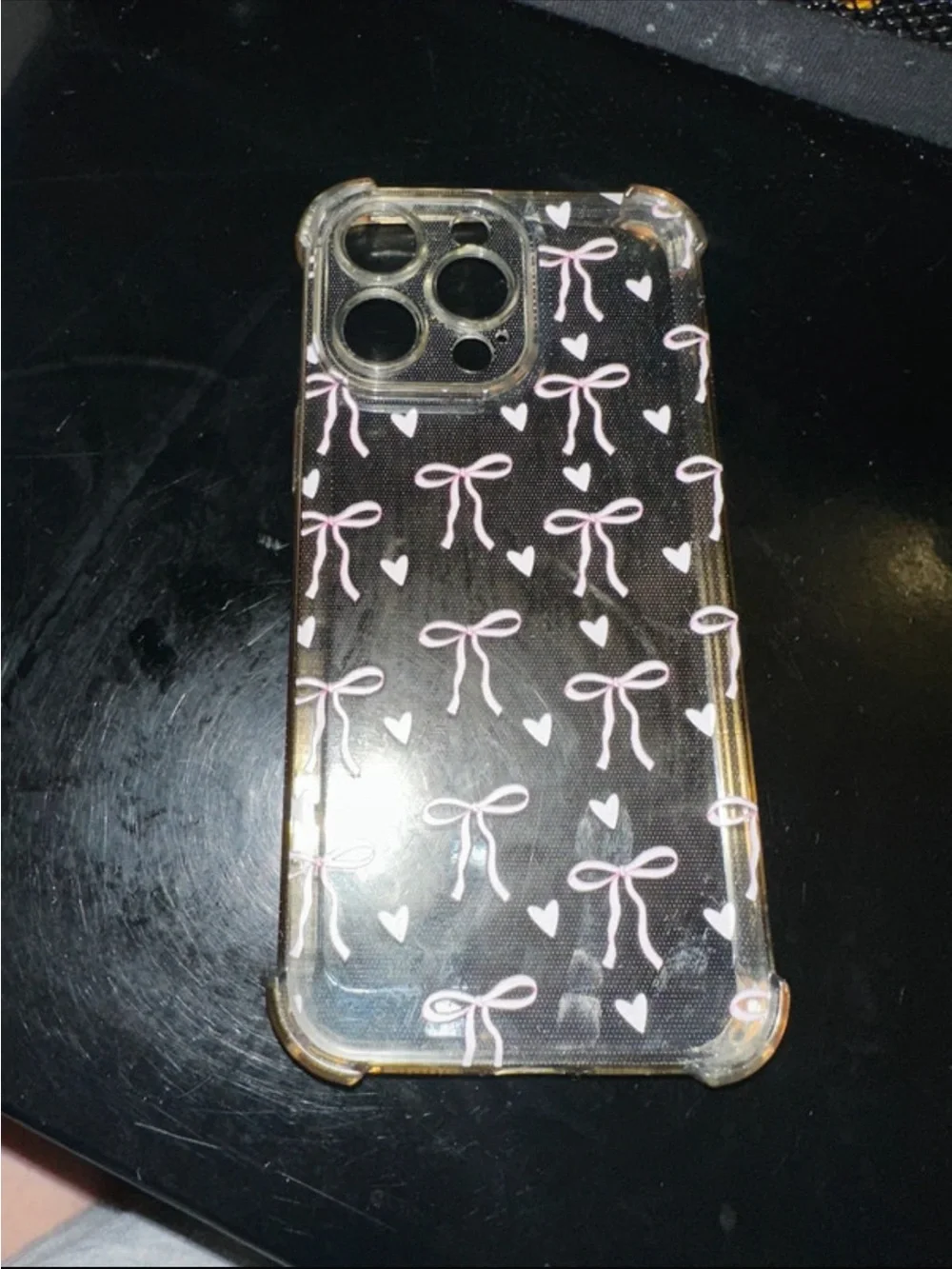 iPhone 14 Pro Max phone case clear with pink bows